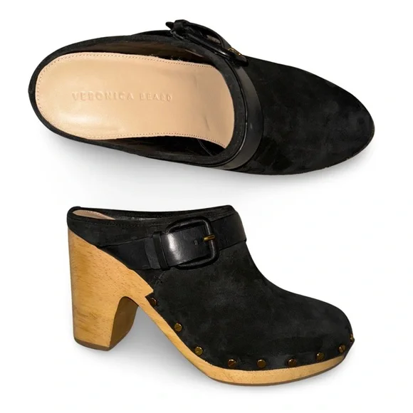 Veronica Beard Dacey Black Suede Buckle Clog - Picture 8 of 14